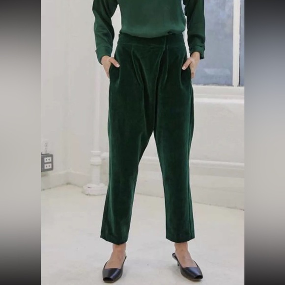 NWT Free People x Rujuta Sheth Victoria Green Lush Velvet Trouser Pant SZ L Z109